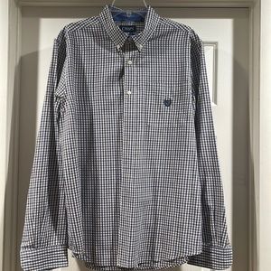 Chaps Men’s Dress Shirt - Blue and brown plaid